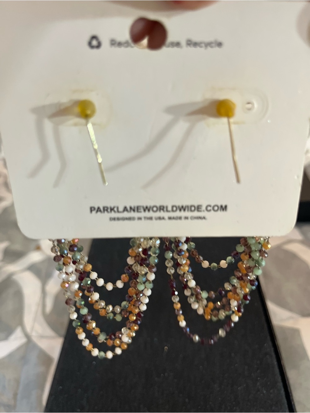 Park Lane Multicolor Bead & Wood Hoop Drop Earrings - Picture 3 of 3